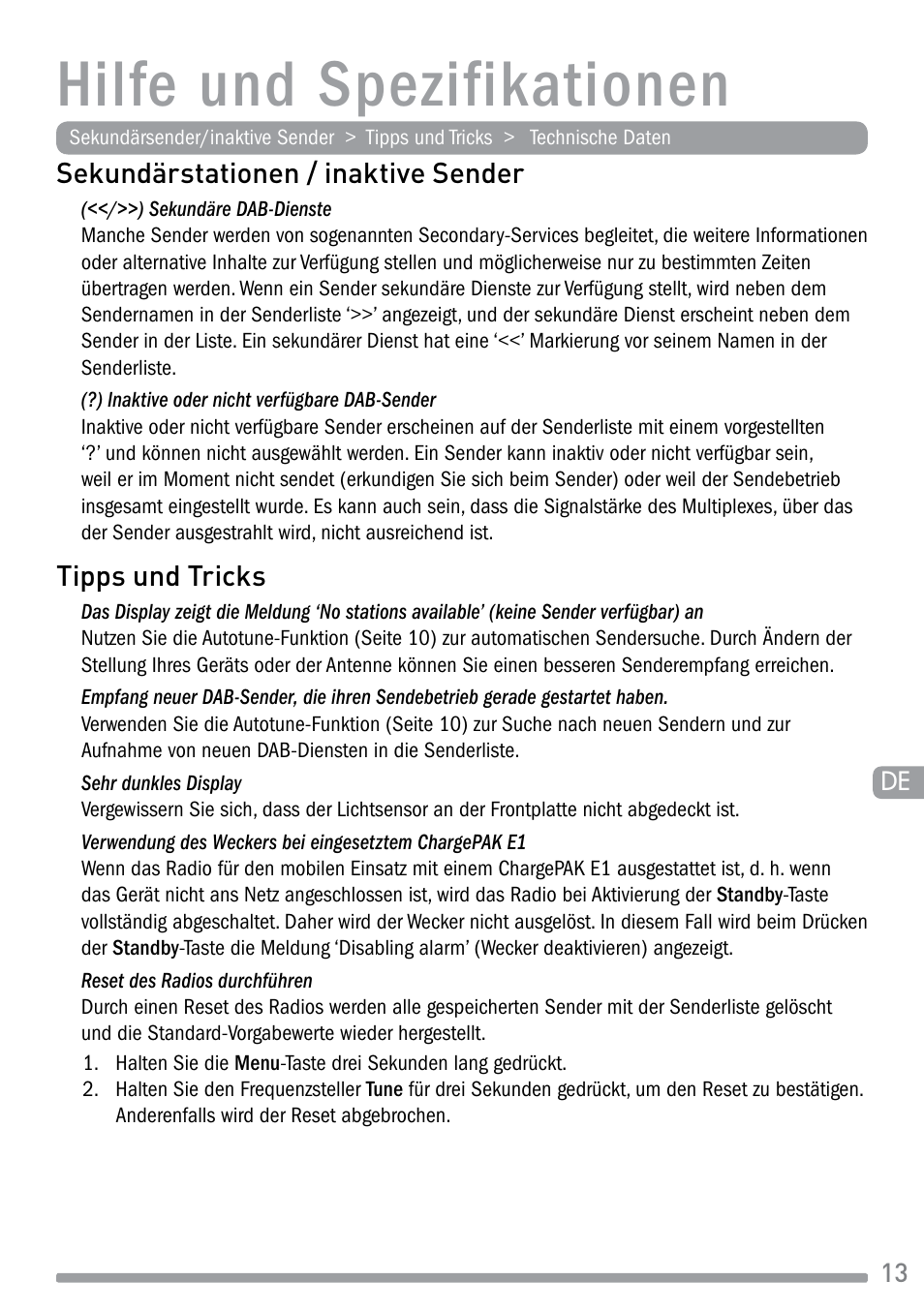 Hilfe und spezifikationen | Pure Evoke-1S Marshall User Manual | Page 29 / 88