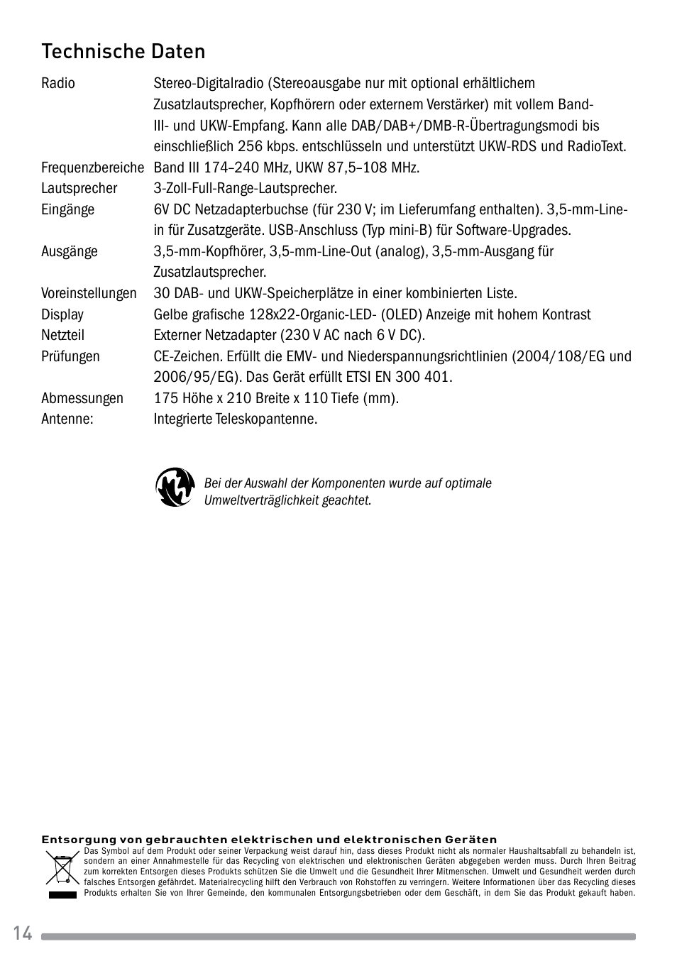 Technische daten | Pure Evoke-1S Marshall User Manual | Page 30 / 88