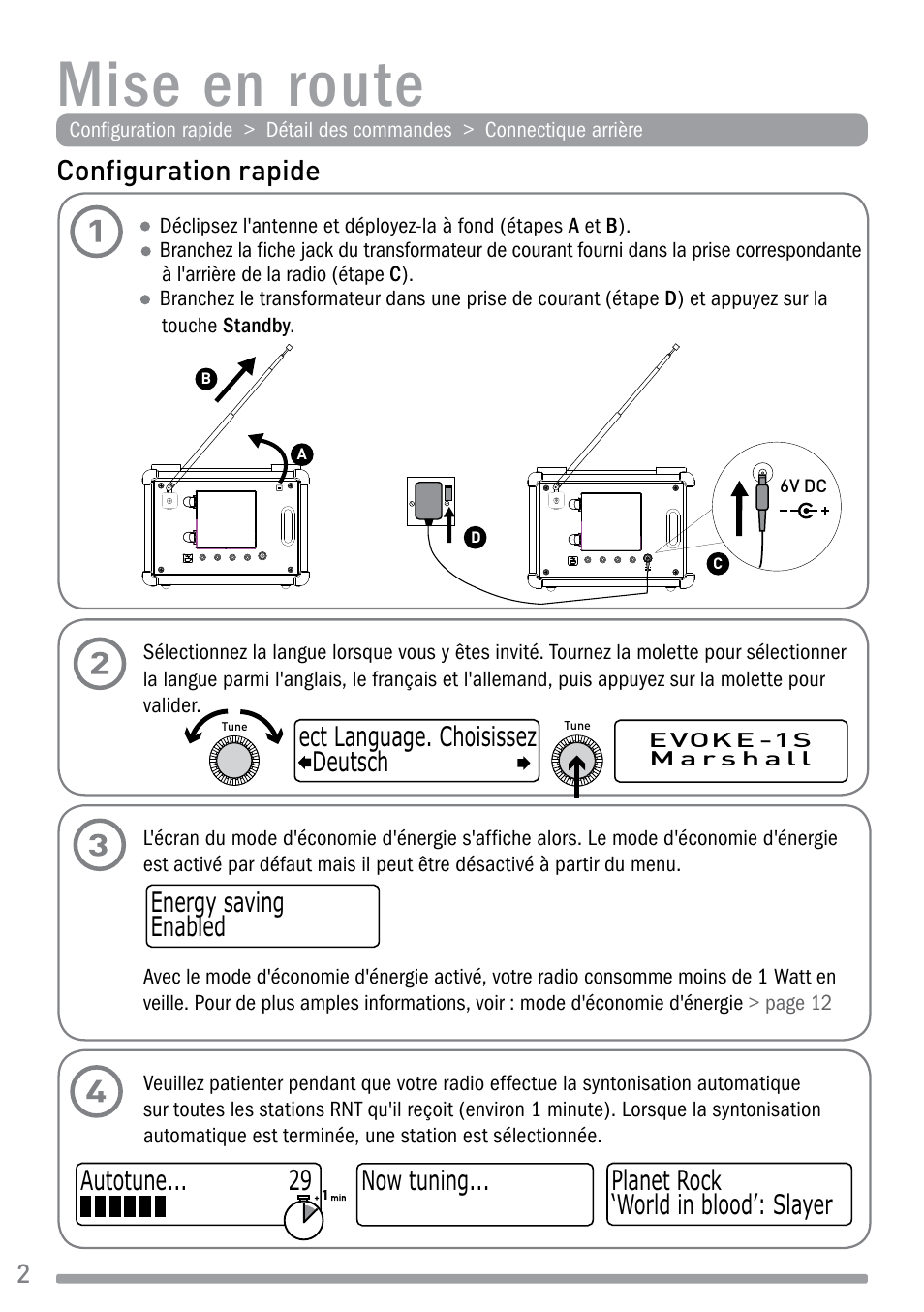 Mise en route, Configuration rapide, Autotune ‘world in blood’: slayer planet rock | Pure Evoke-1S Marshall User Manual | Page 32 / 88