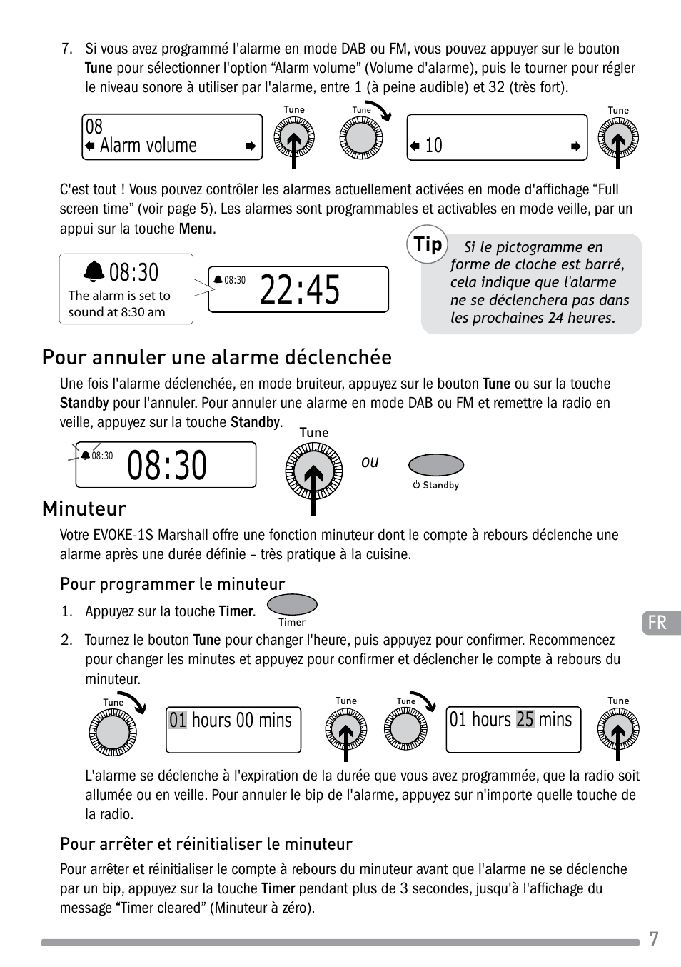 Pour annuler une alarme déclenchée, Minuteur, Alarm volume 08 10 | Pure Evoke-1S Marshall User Manual | Page 37 / 88