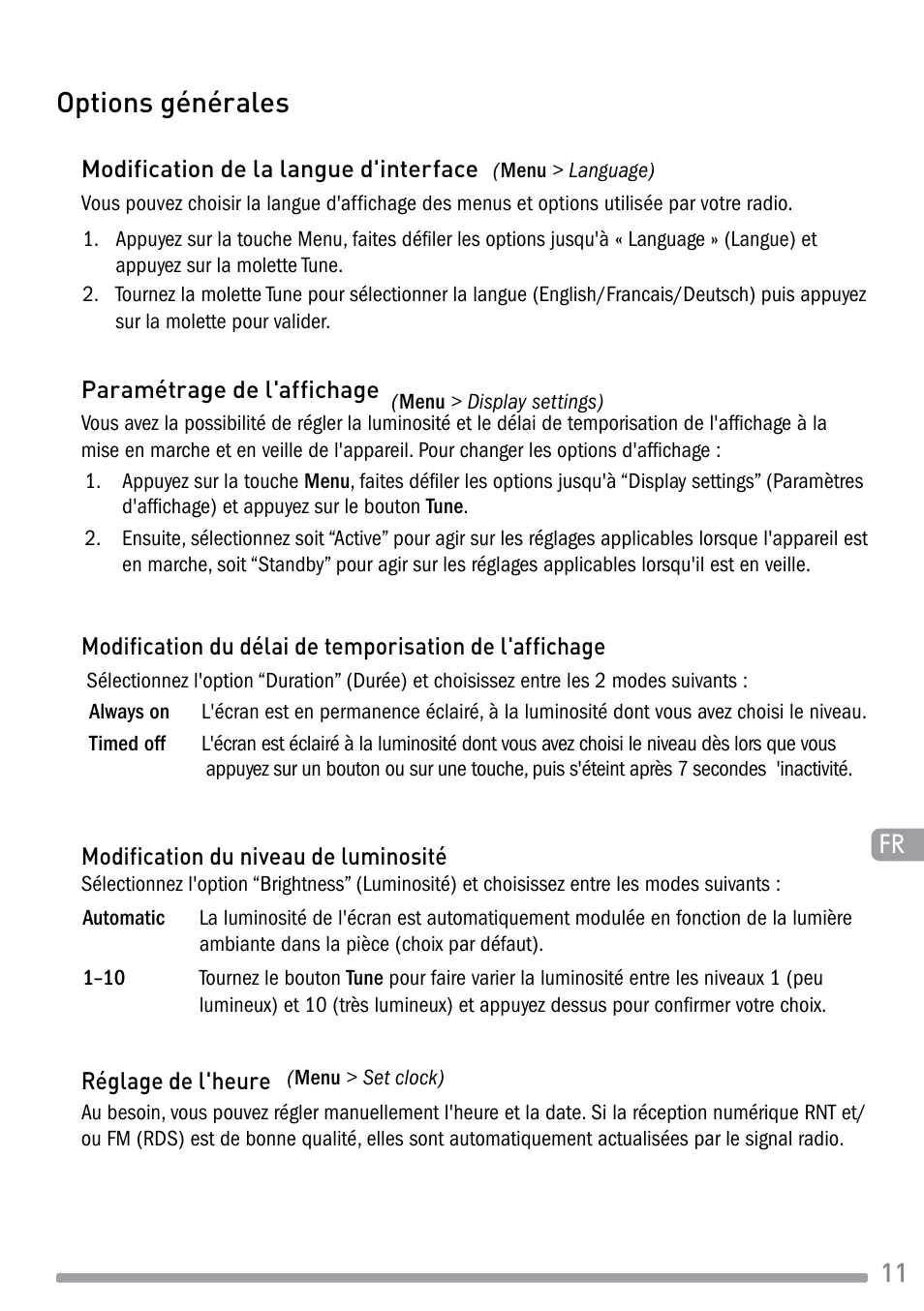 Options générales | Pure Evoke-1S Marshall User Manual | Page 41 / 88