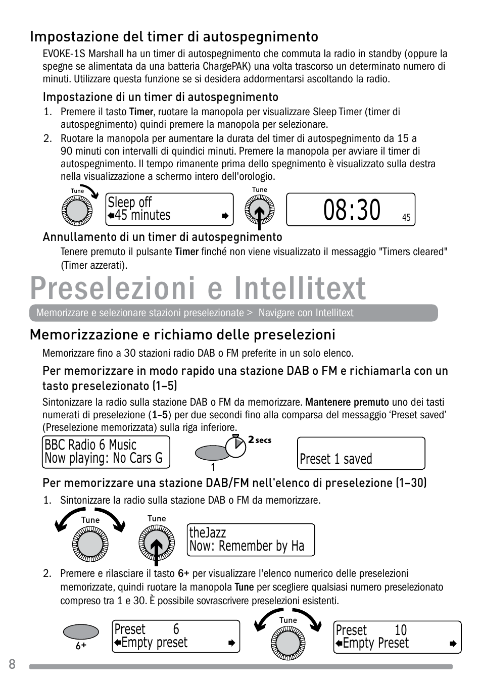 Preselezioni e intellitext, Impostazione del timer di autospegnimento | Pure Evoke-1S Marshall User Manual | Page 52 / 88