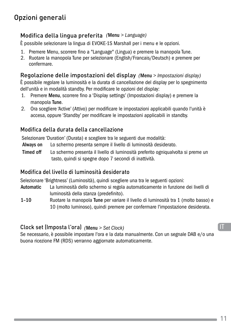 Opzioni generali | Pure Evoke-1S Marshall User Manual | Page 55 / 88