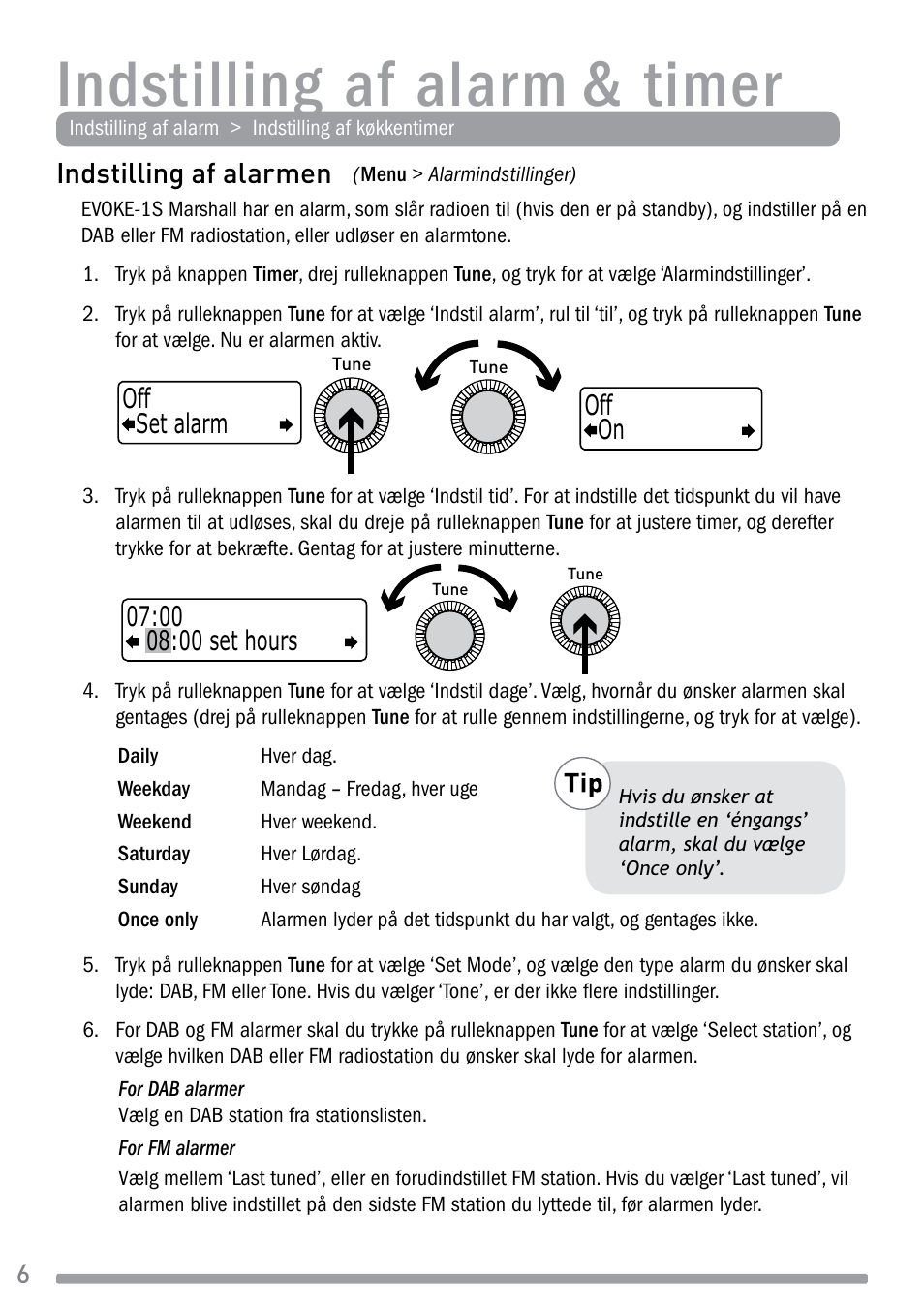 Indstilling af alarm & timer, Indstilling af alarmen, Set alarm off on off | Pure Evoke-1S Marshall User Manual | Page 64 / 88