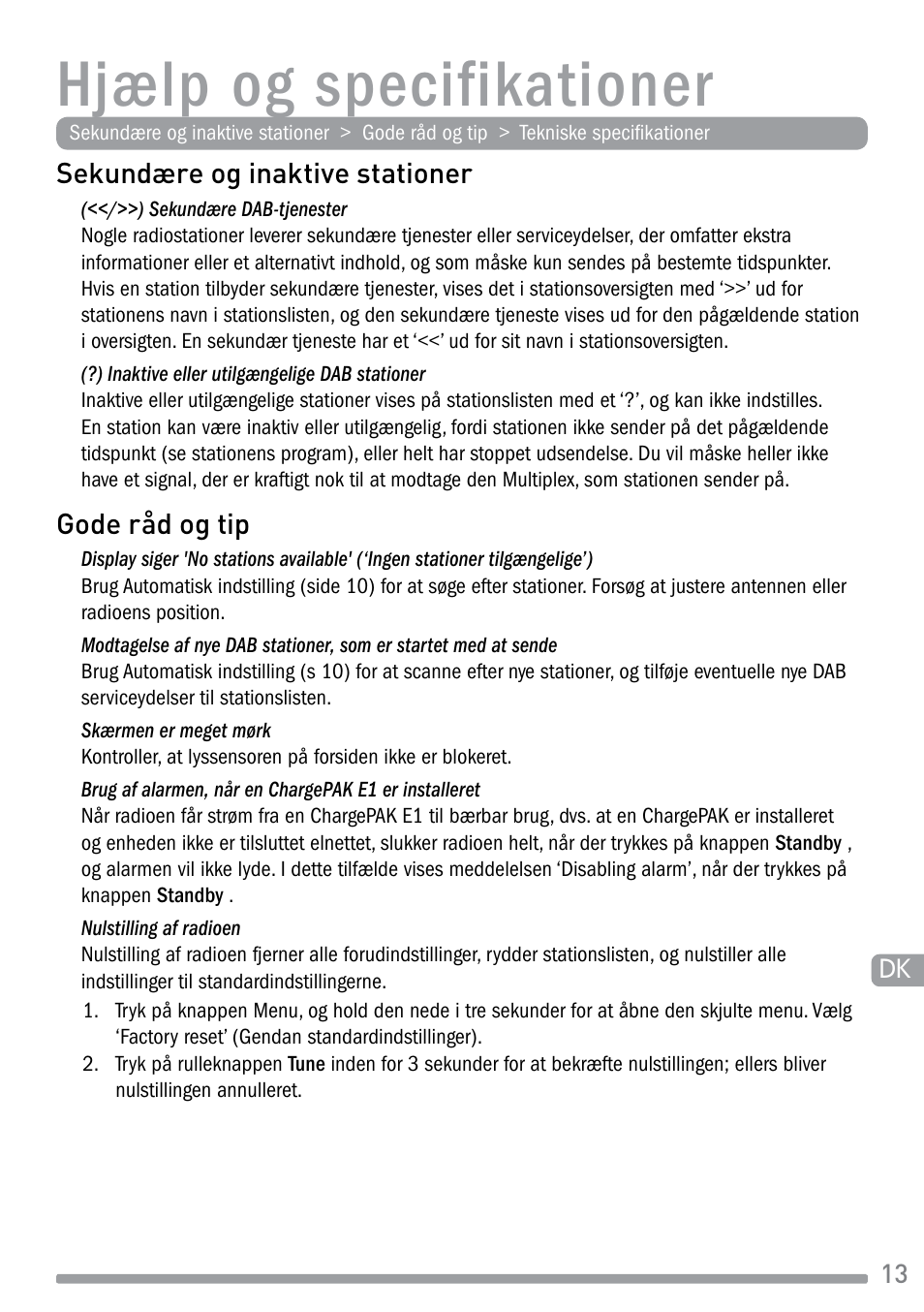 Hjælp og specifikationer | Pure Evoke-1S Marshall User Manual | Page 71 / 88