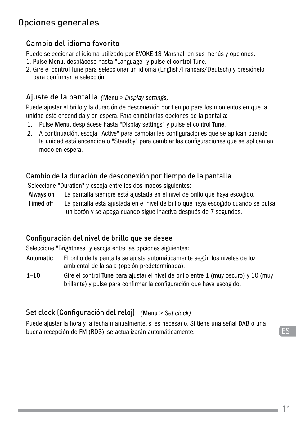 Opciones generales | Pure Evoke-1S Marshall User Manual | Page 83 / 88