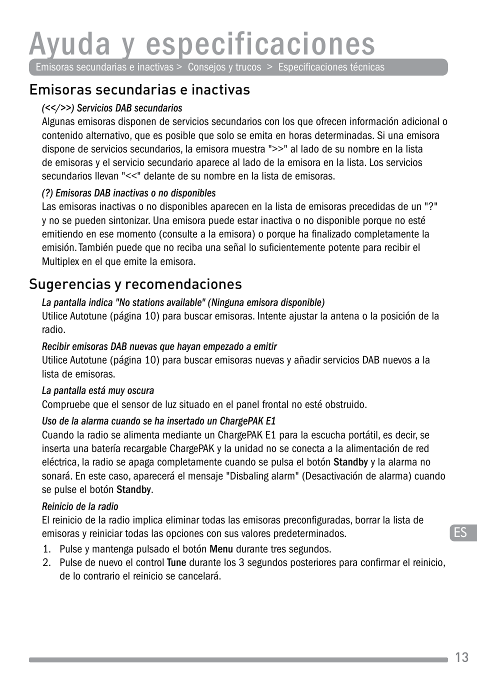 Ayuda y especificaciones | Pure Evoke-1S Marshall User Manual | Page 85 / 88