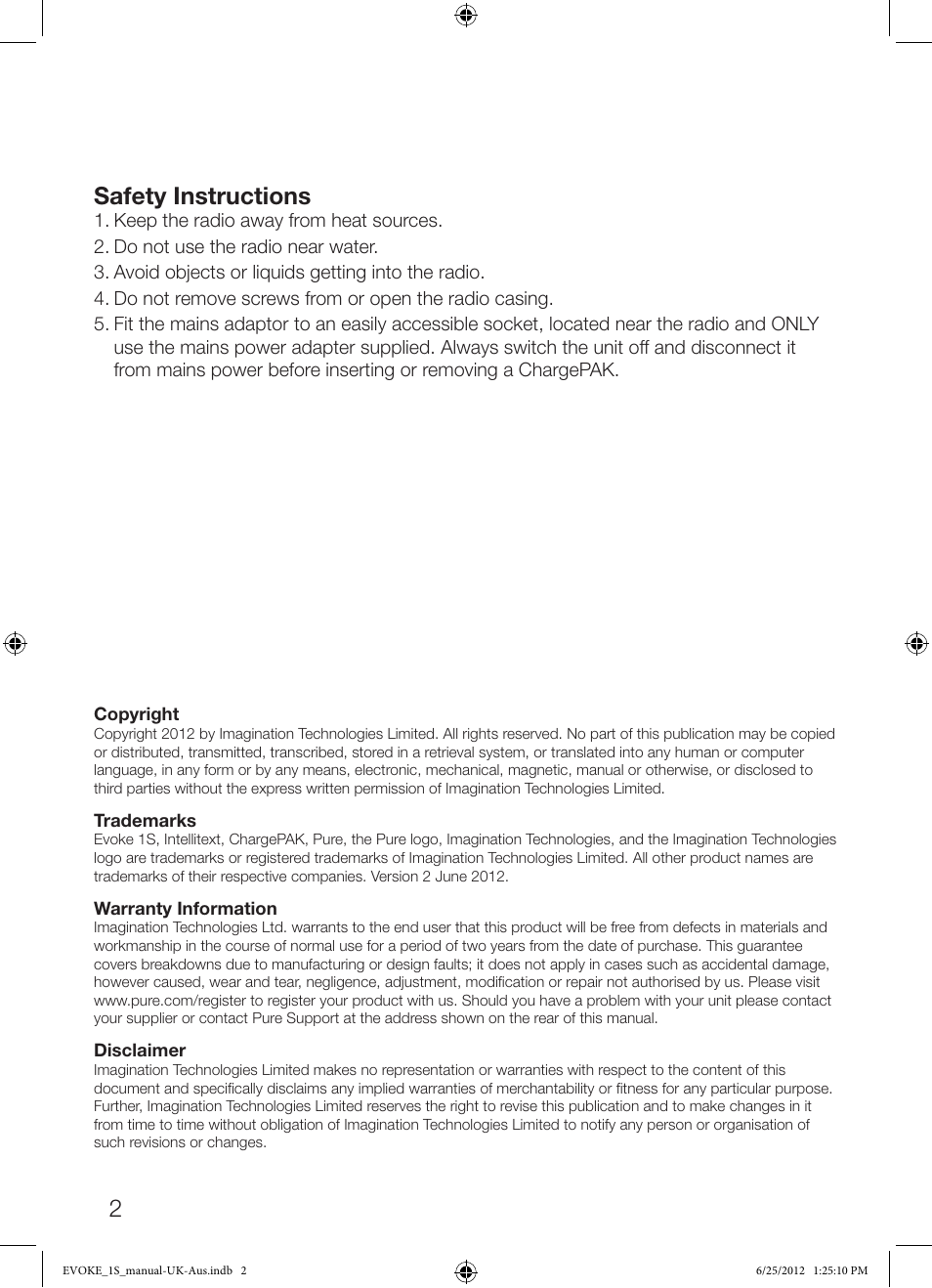 2safety instructions | Pure Evoke-1S User Manual | Page 4 / 20