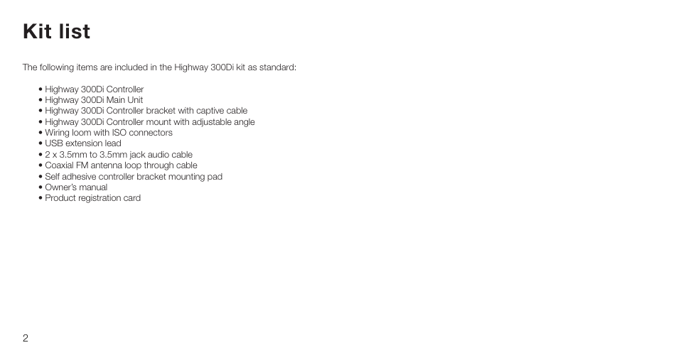 Kit list | Pure Highway 300Di - Installation Guide User Manual | Page 4 / 12