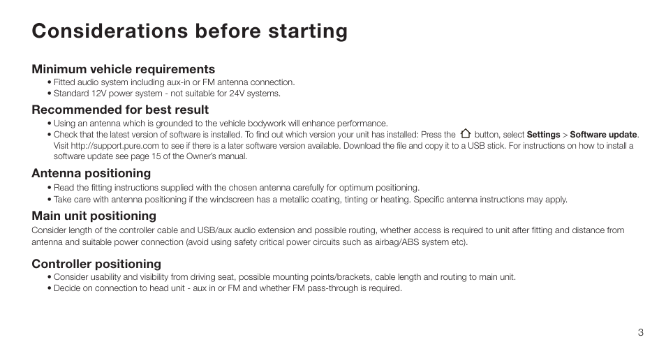 Considerations before starting | Pure Highway 300Di - Installation Guide User Manual | Page 5 / 12