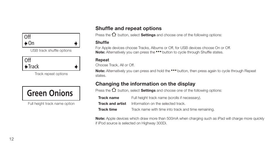 Green onions, Off track, Off on | Pure Highway 300Di - User Guide User Manual | Page 14 / 24