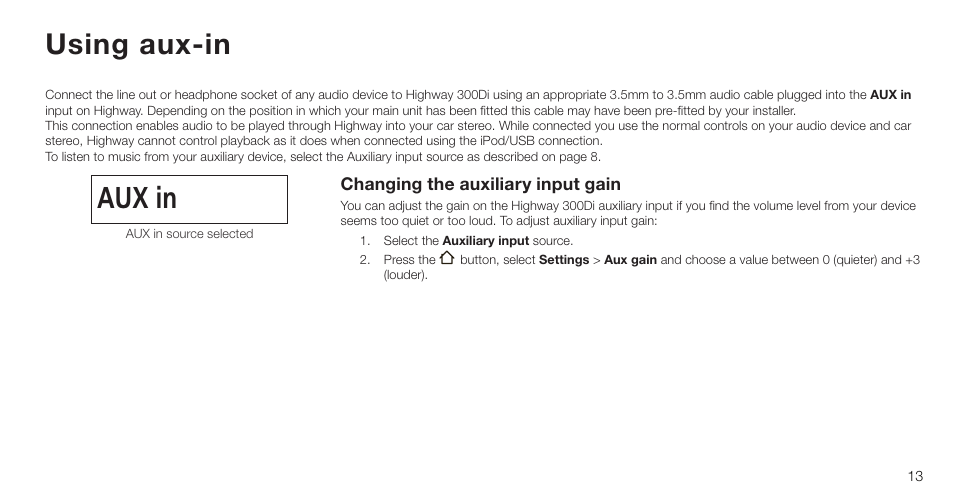 Aux in, Using aux-in | Pure Highway 300Di - User Guide User Manual | Page 15 / 24