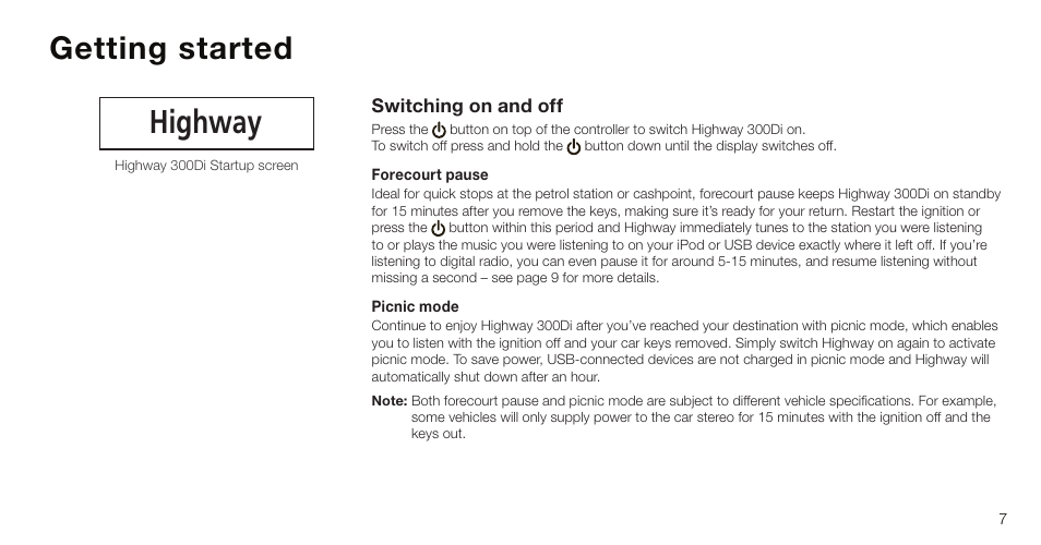 Highway, Getting started | Pure Highway 300Di - User Guide User Manual | Page 9 / 24