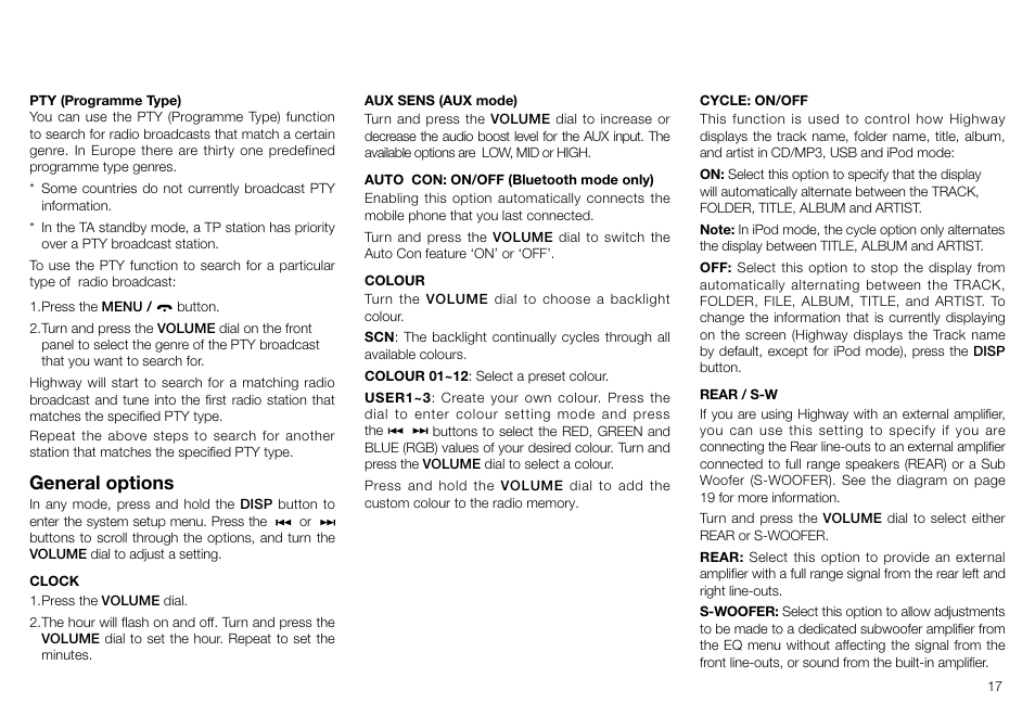 General options | Pure Highway H260DBi User Manual | Page 17 / 28