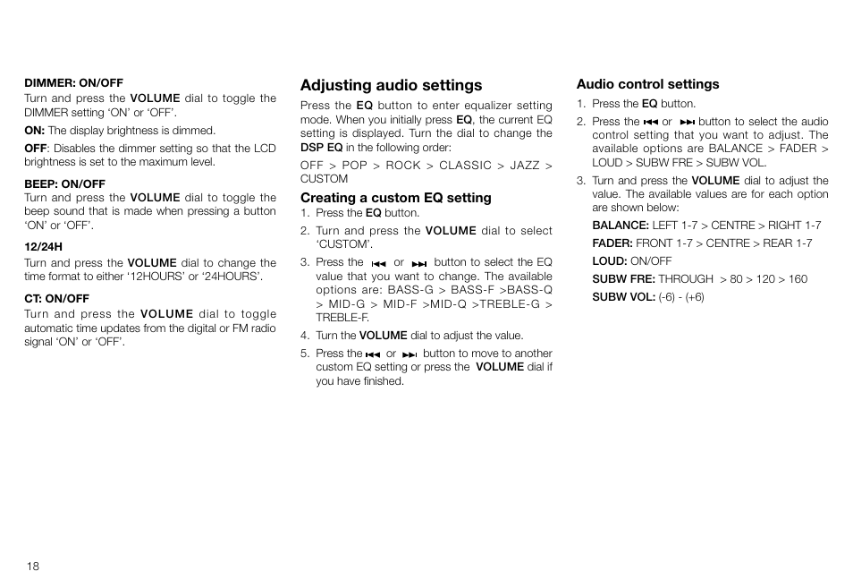 Adjusting audio settings | Pure Highway H260DBi User Manual | Page 18 / 28