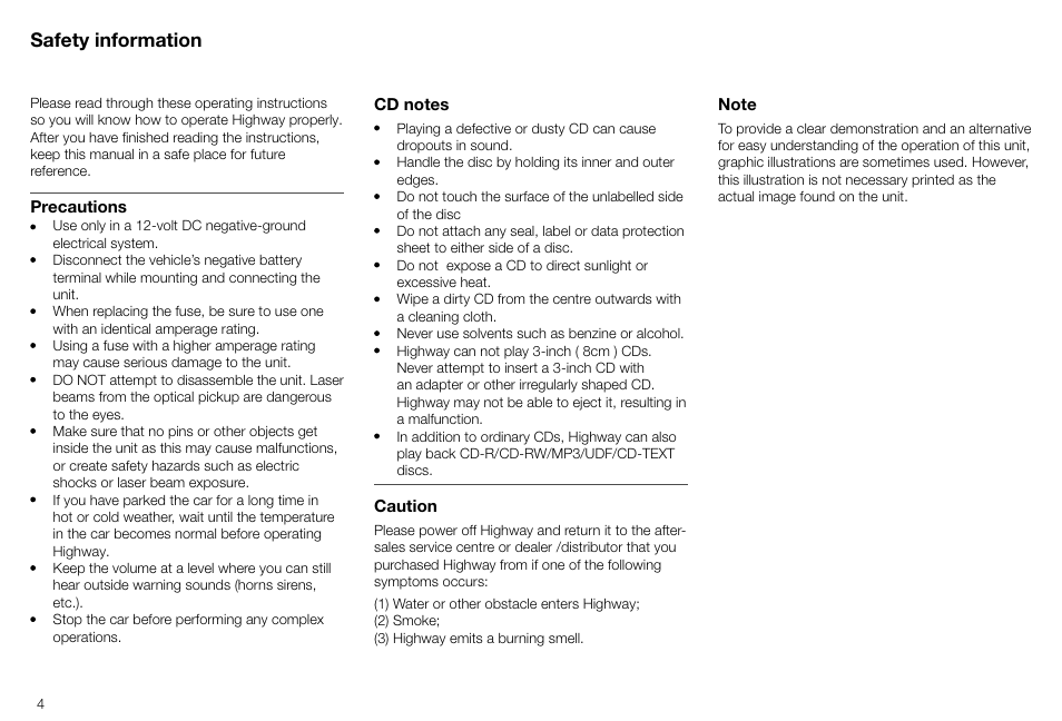 Safety information | Pure Highway H260DBi User Manual | Page 4 / 28