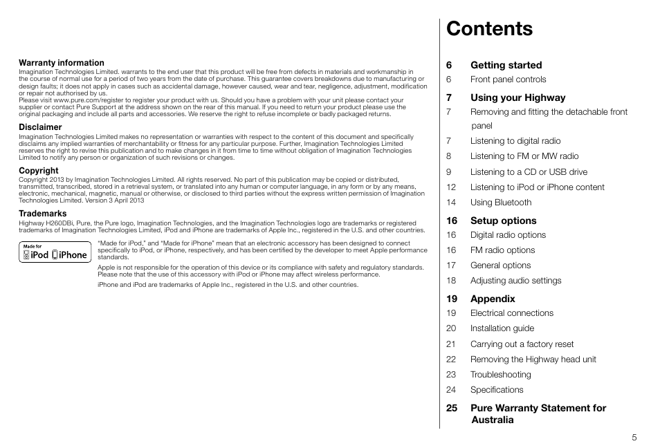 Pure Highway H260DBi User Manual | Page 5 / 28