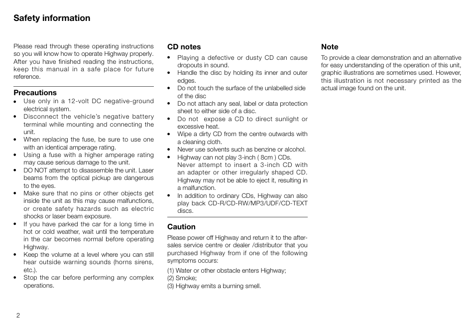 Safety information | Pure Highway H240Di User Manual | Page 2 / 20