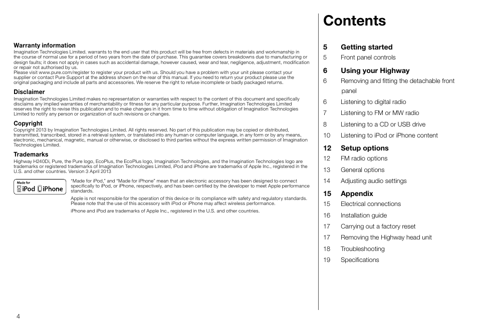 Pure Highway H240Di User Manual | Page 4 / 20