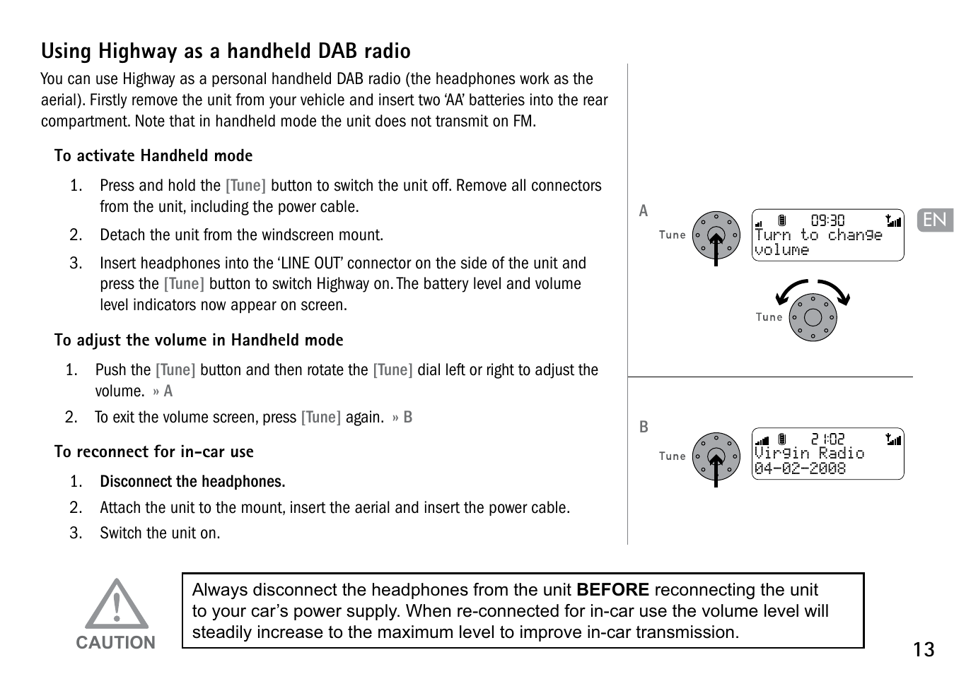 Using highway as a handheld dab radio | Pure Highway User Manual | Page 15 / 24