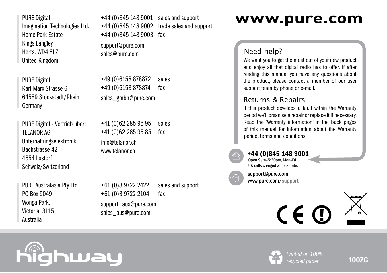 Pure Highway User Manual | Page 24 / 24