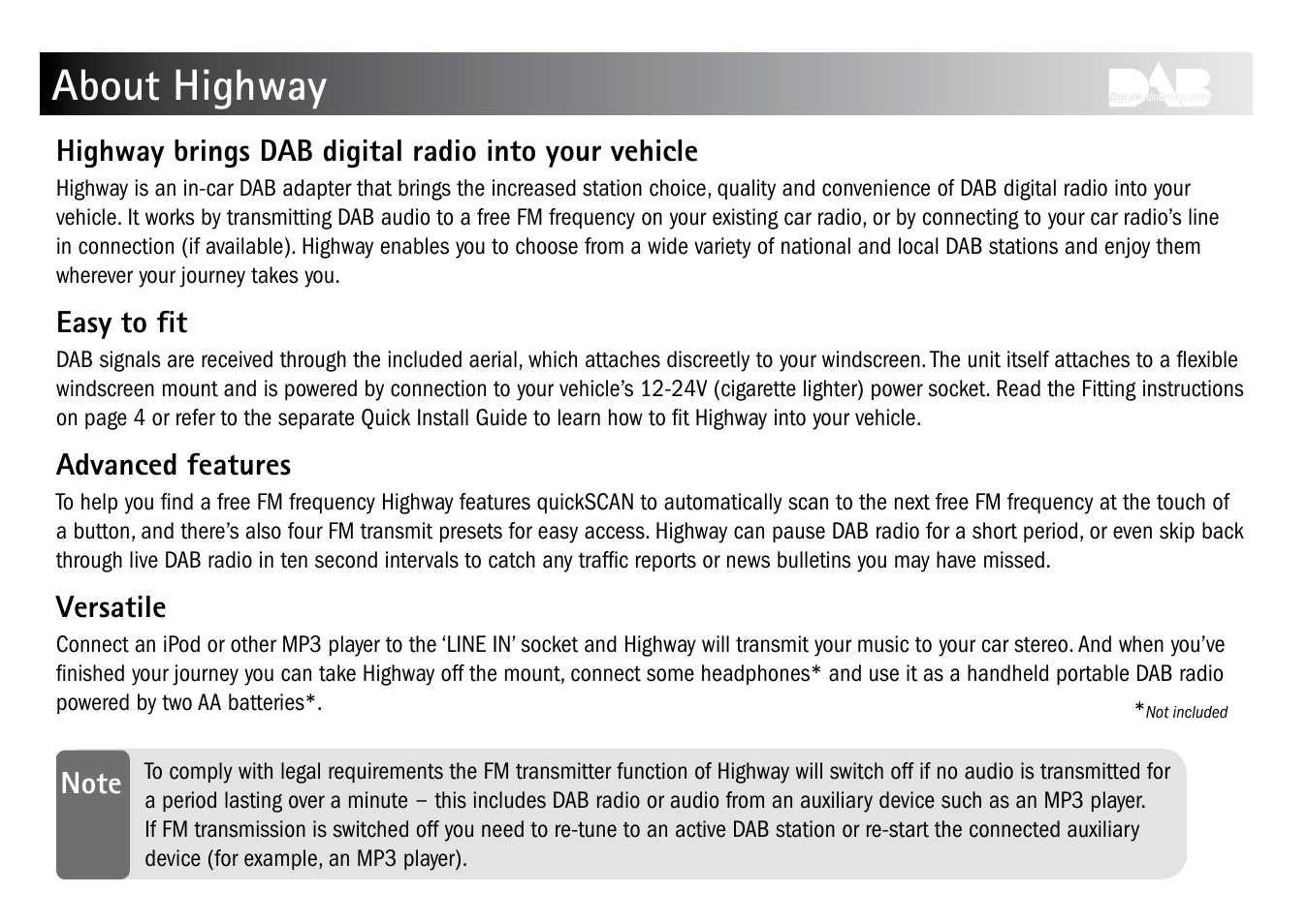 About highway | Pure Highway User Manual | Page 4 / 24