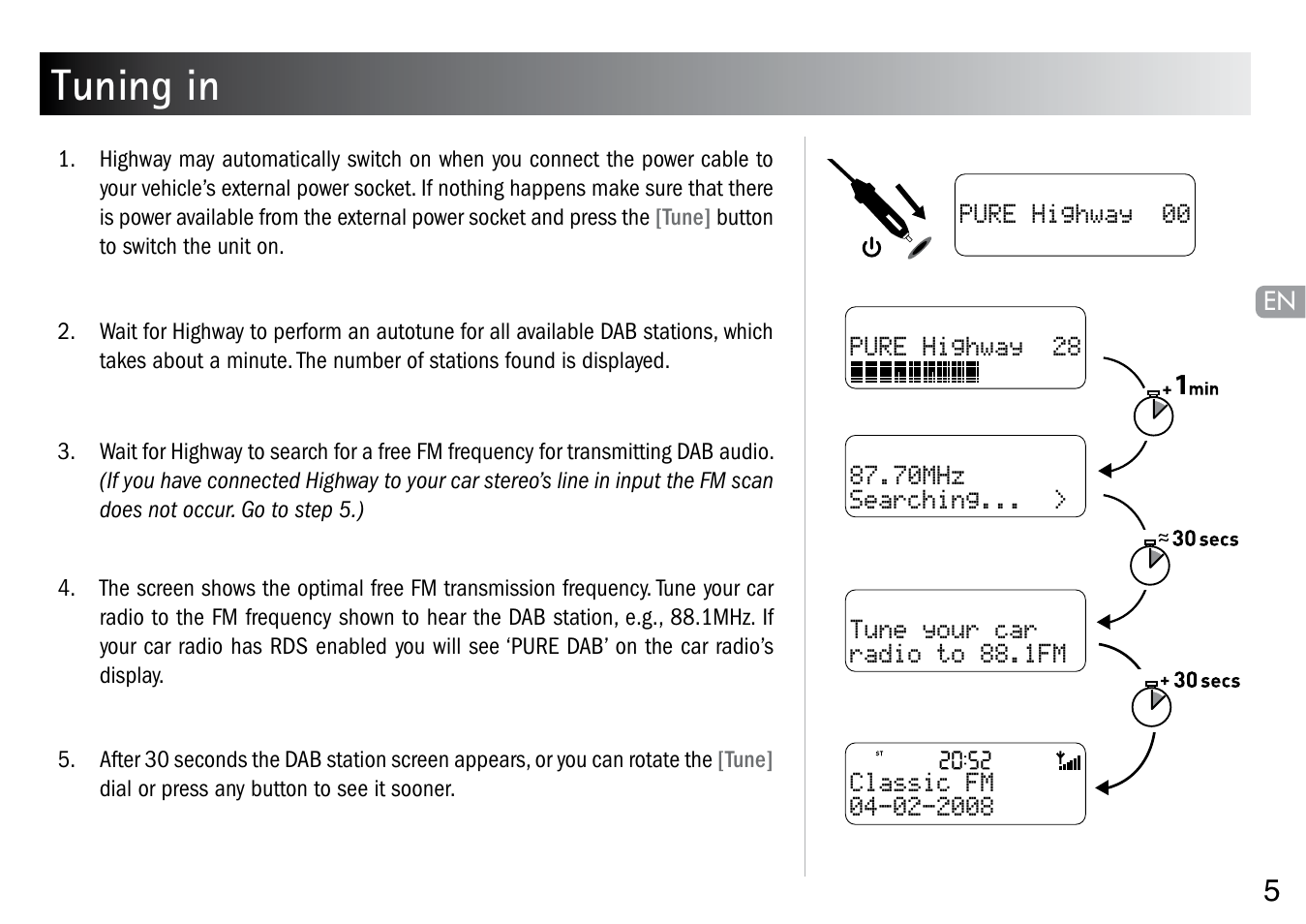 Tuning in | Pure Highway User Manual | Page 7 / 24