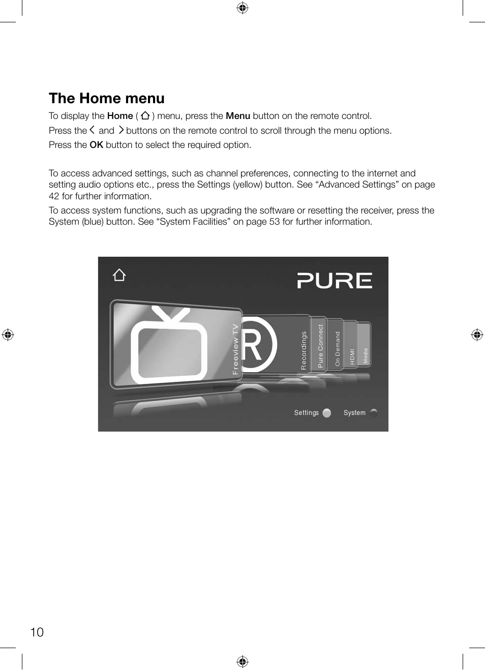 The home menu | Pure Avalon 300R Connect User Manual | Page 14 / 64