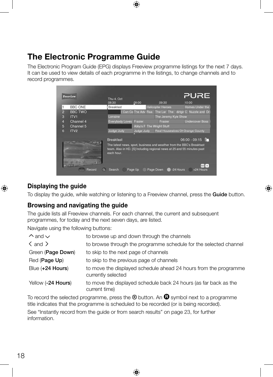 The electronic programme guide | Pure Avalon 300R Connect User Manual | Page 22 / 64