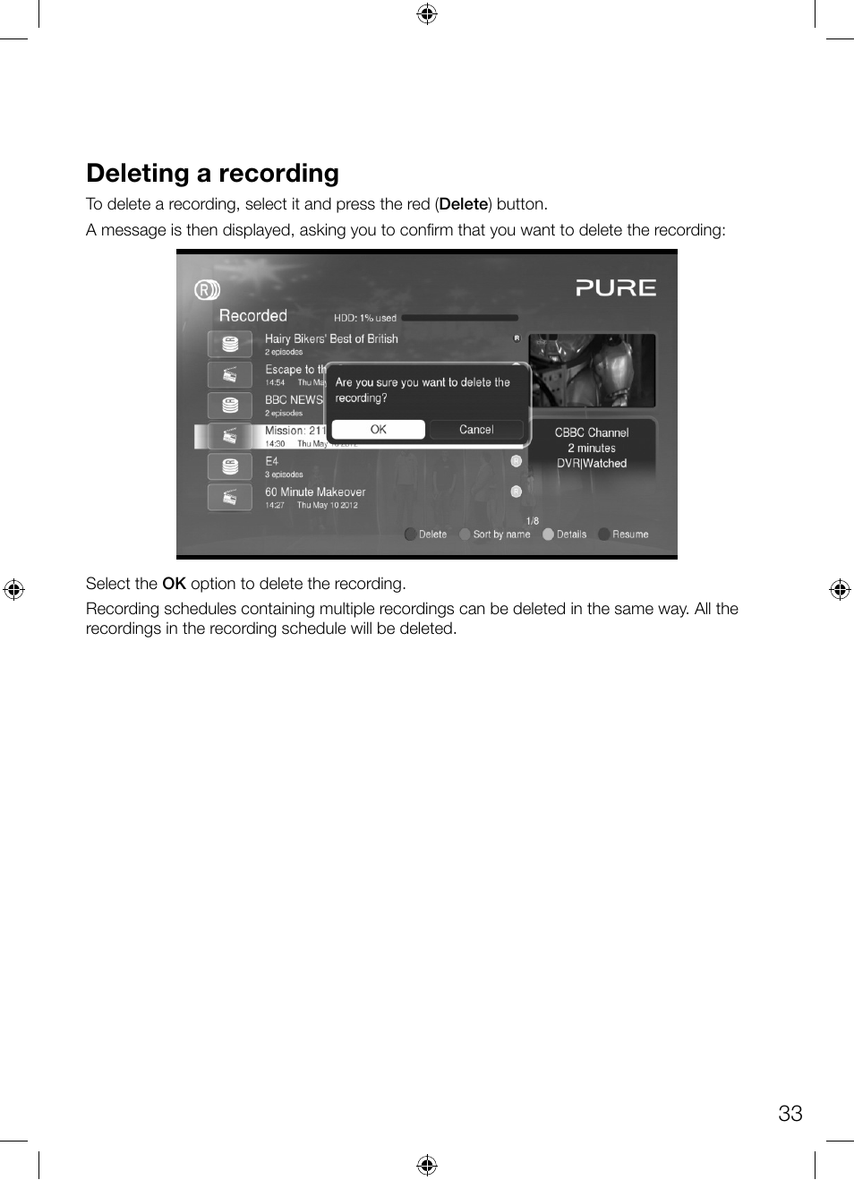 Deleting a recording | Pure Avalon 300R Connect User Manual | Page 37 / 64