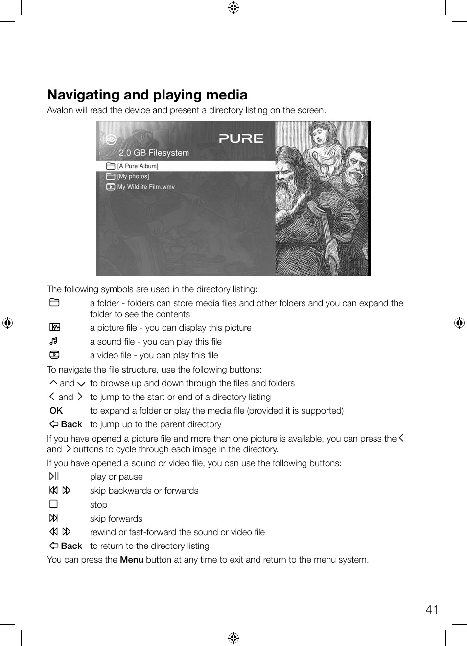 Navigating and playing media | Pure Avalon 300R Connect User Manual | Page 45 / 64