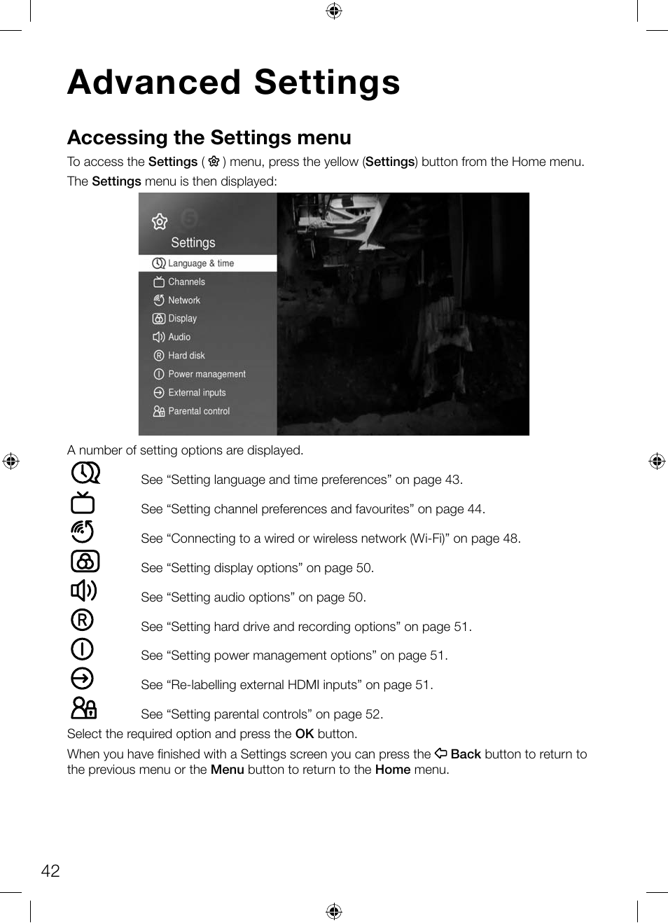 Advanced settings, Accessing the settings menu | Pure Avalon 300R Connect User Manual | Page 46 / 64