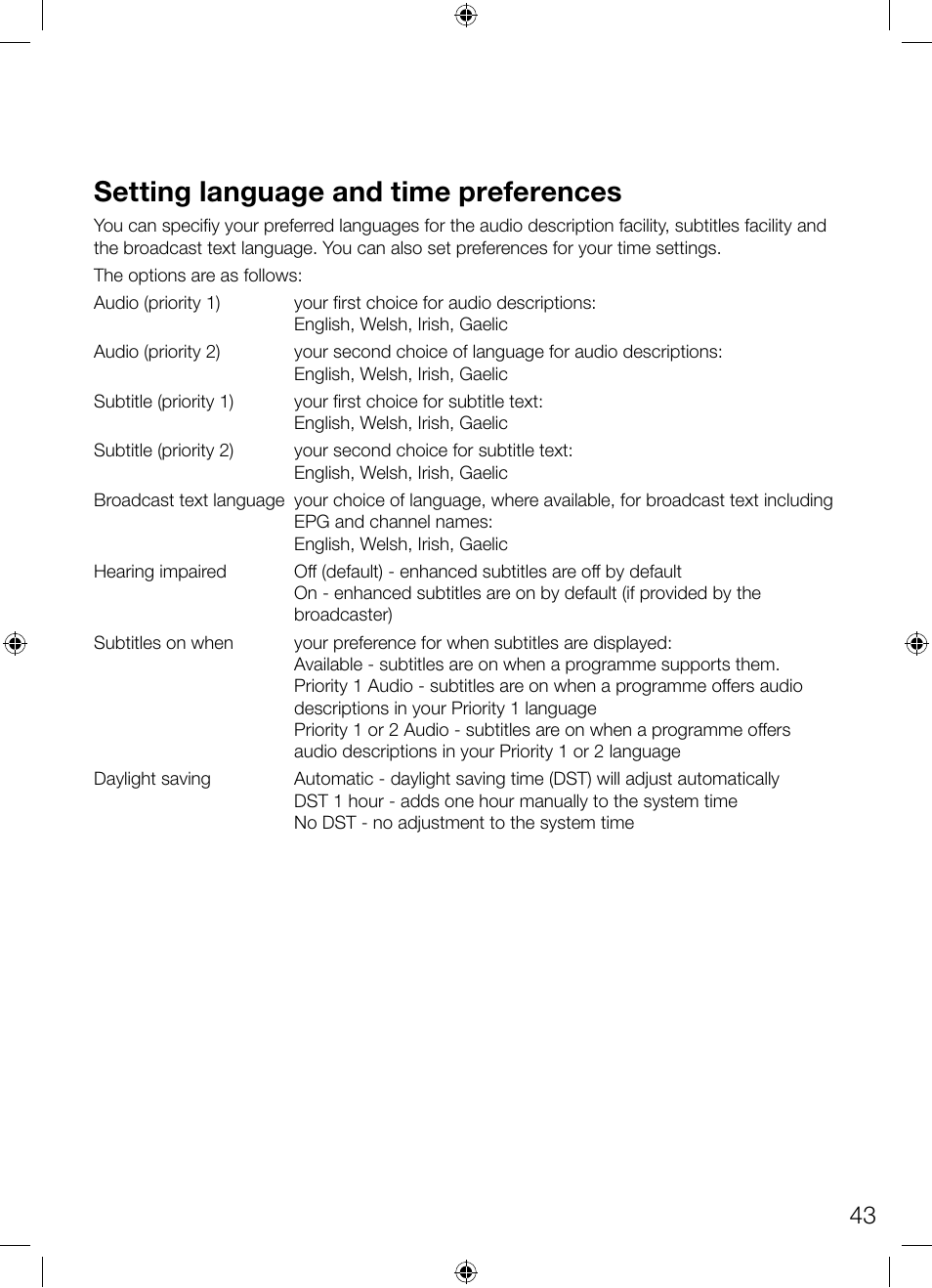Setting language and time preferences | Pure Avalon 300R Connect User Manual | Page 47 / 64