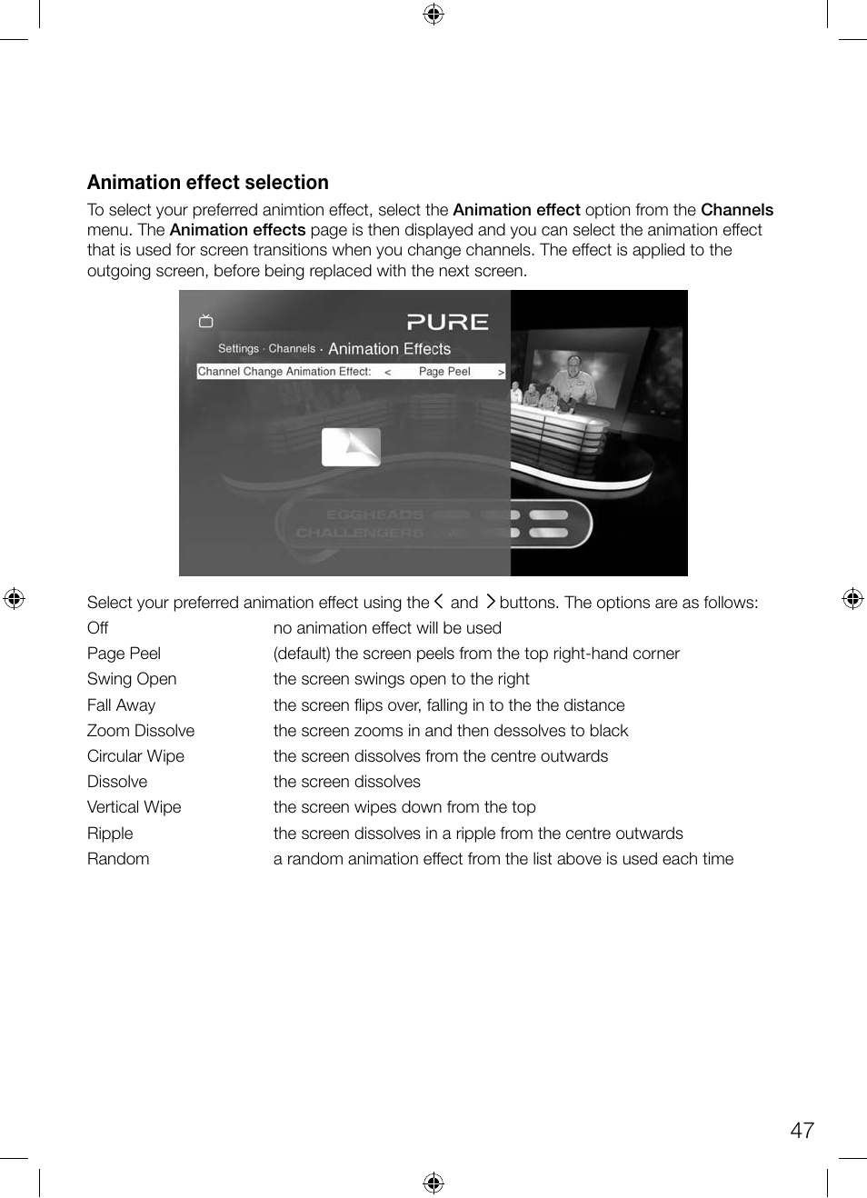 Animation effect selection | Pure Avalon 300R Connect User Manual | Page 51 / 64