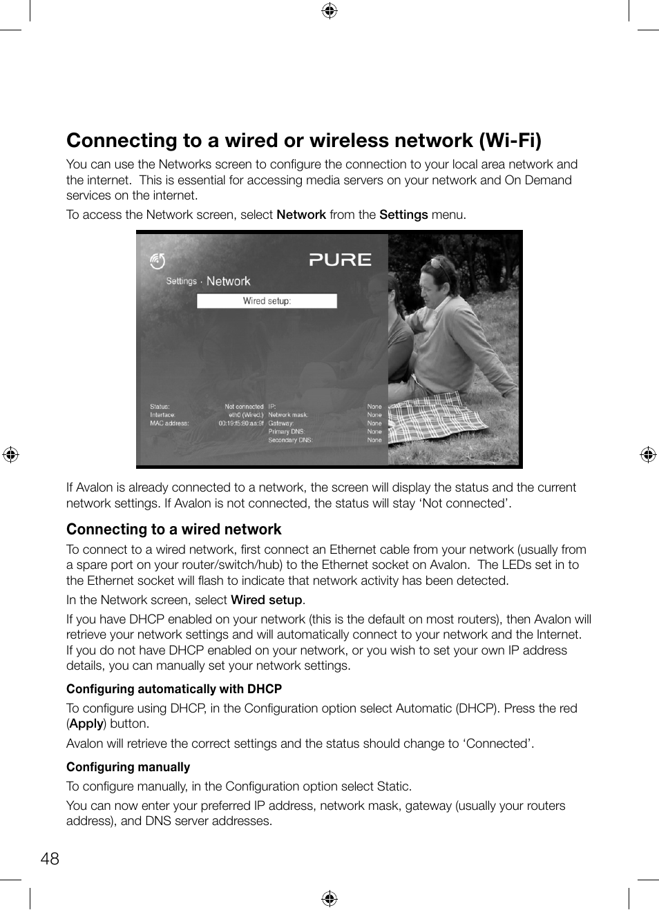 Connecting to a wired or wireless network (wi-fi) | Pure Avalon 300R Connect User Manual | Page 52 / 64