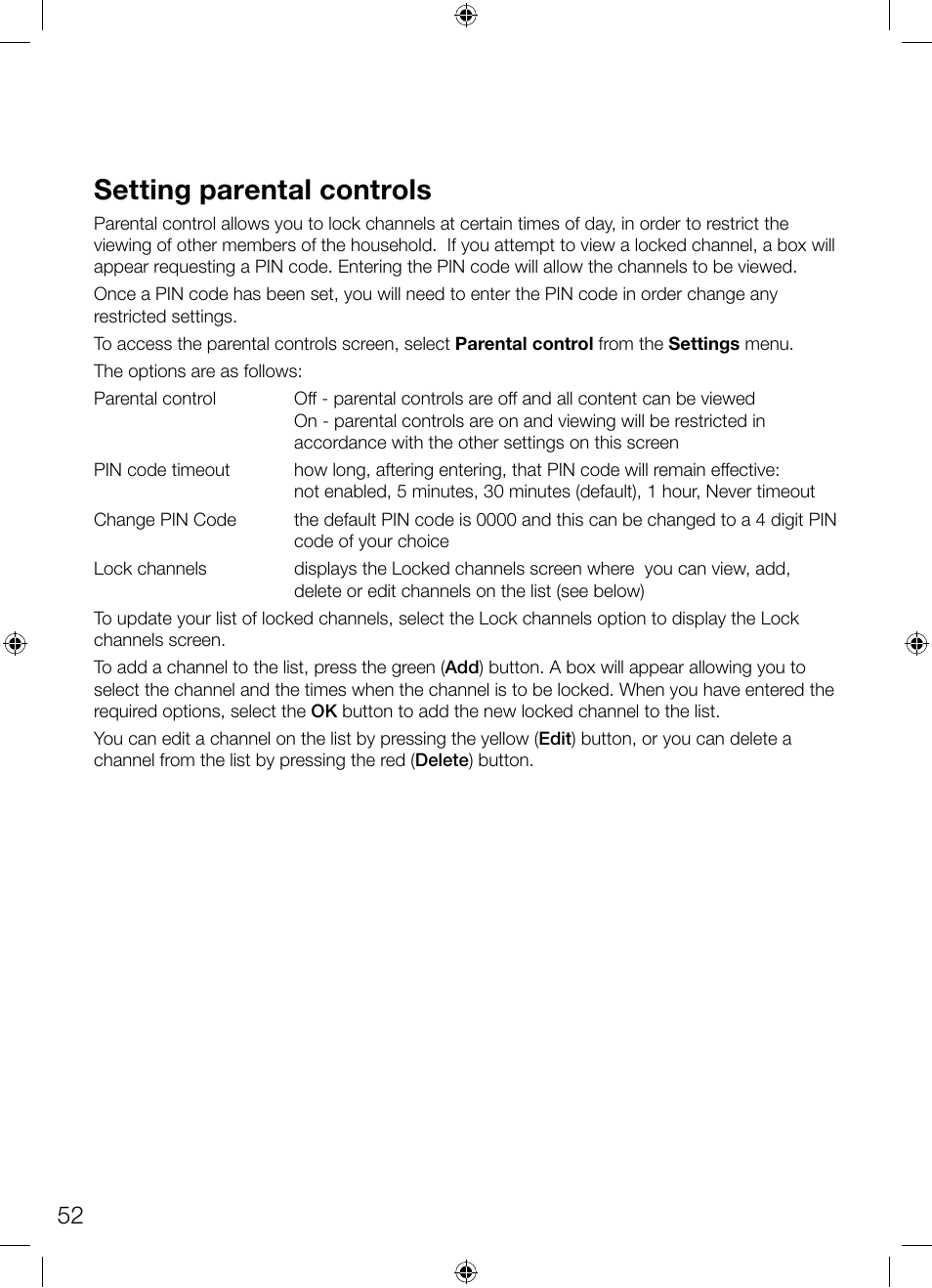 Setting parental controls | Pure Avalon 300R Connect User Manual | Page 56 / 64