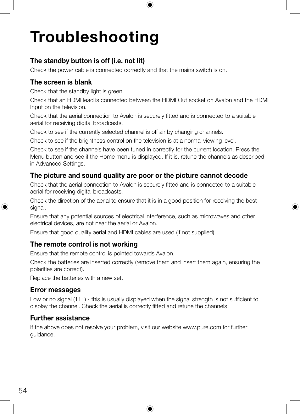 Troubleshooting | Pure Avalon 300R Connect User Manual | Page 58 / 64