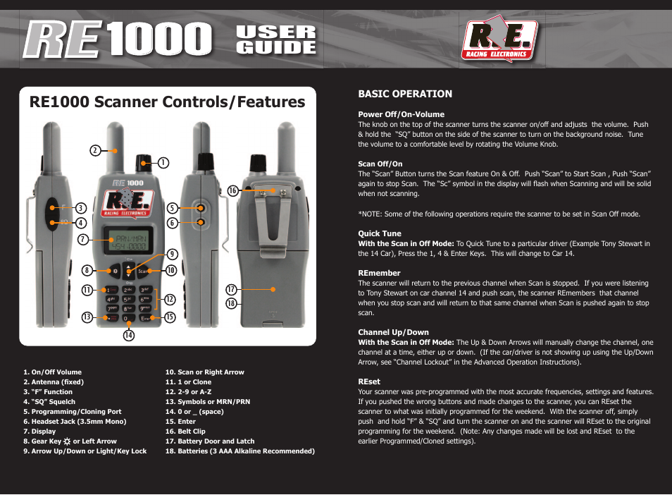 Racing Electronics RE1000 User Manual | 2 pages