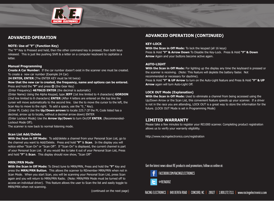 Racing Electronics RE1000 User Manual | Page 2 / 2