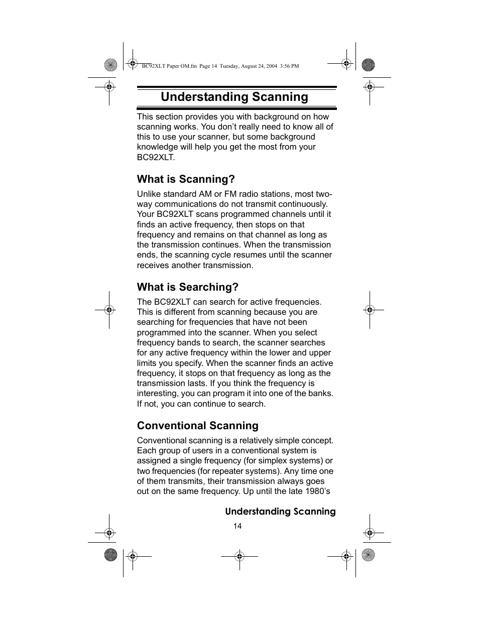 Understanding scanning | Racing Electronics BC92XLT User Manual | Page 14 / 62