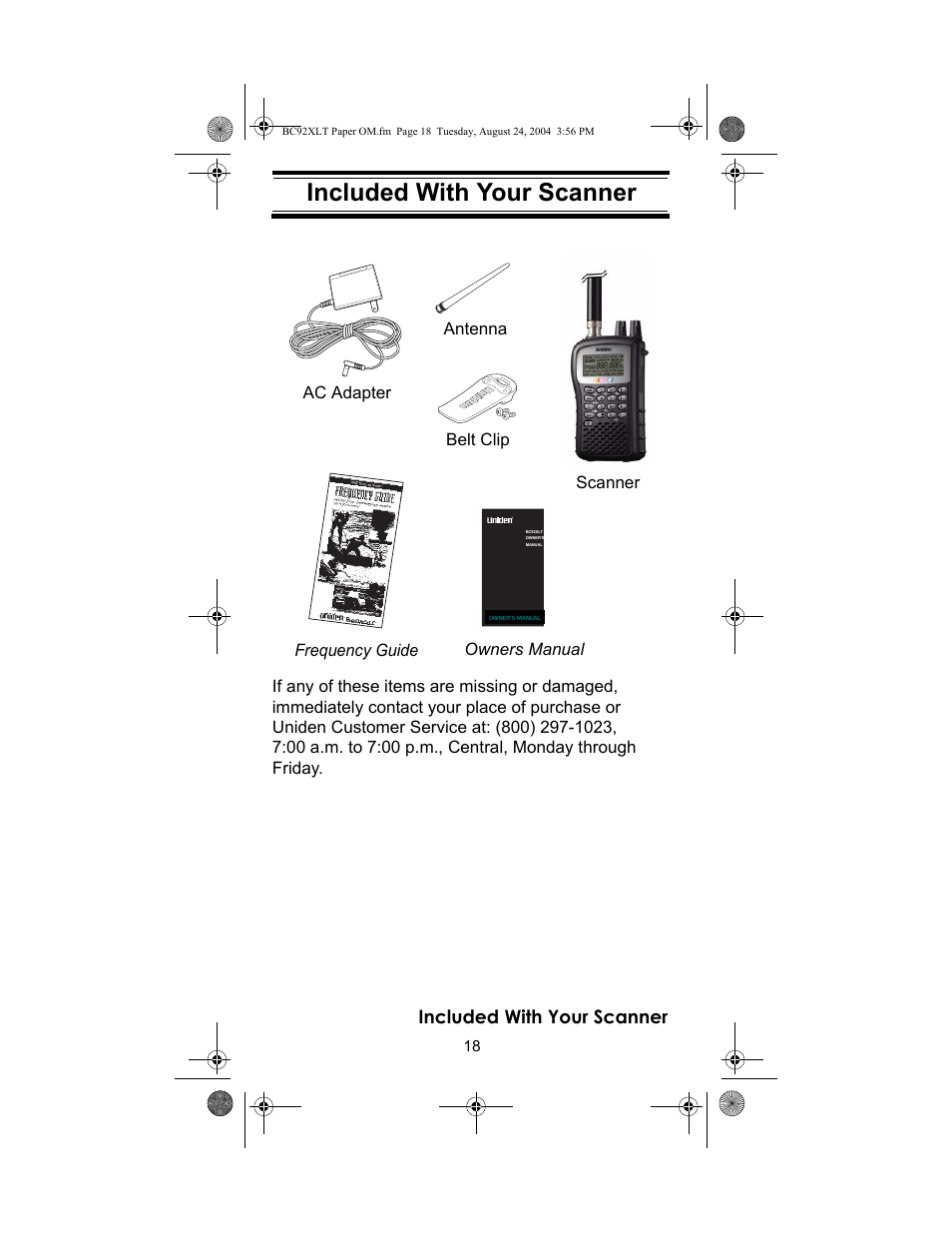 Included with your scanner, Setting up your scanner | Racing Electronics BC92XLT User Manual | Page 18 / 62