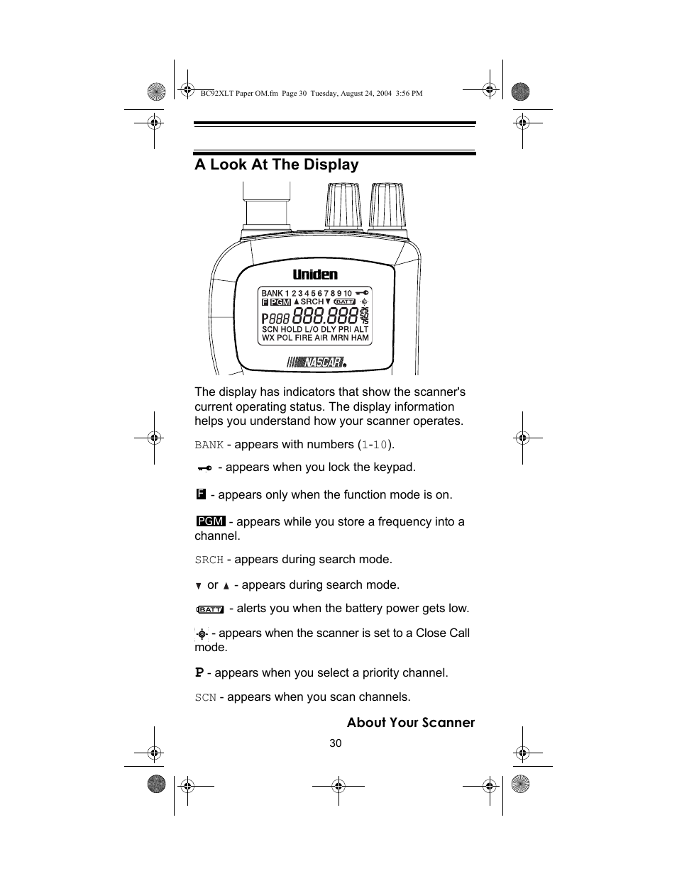 A look at the display | Racing Electronics BC92XLT User Manual | Page 30 / 62