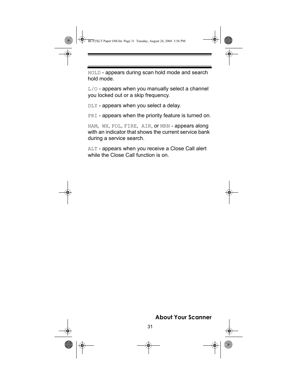 Racing Electronics BC92XLT User Manual | Page 31 / 62