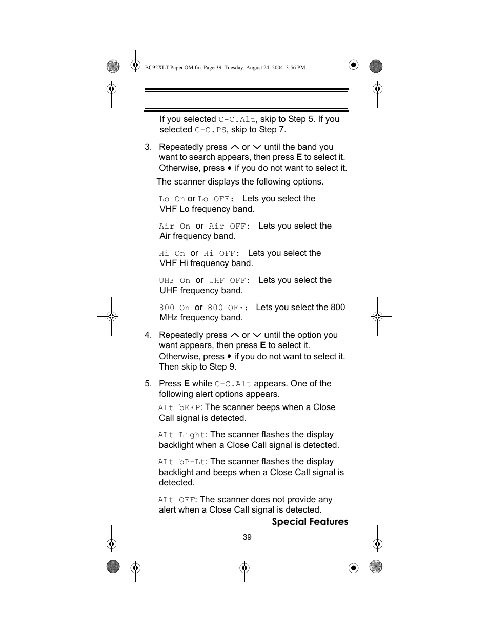 Racing Electronics BC92XLT User Manual | Page 39 / 62