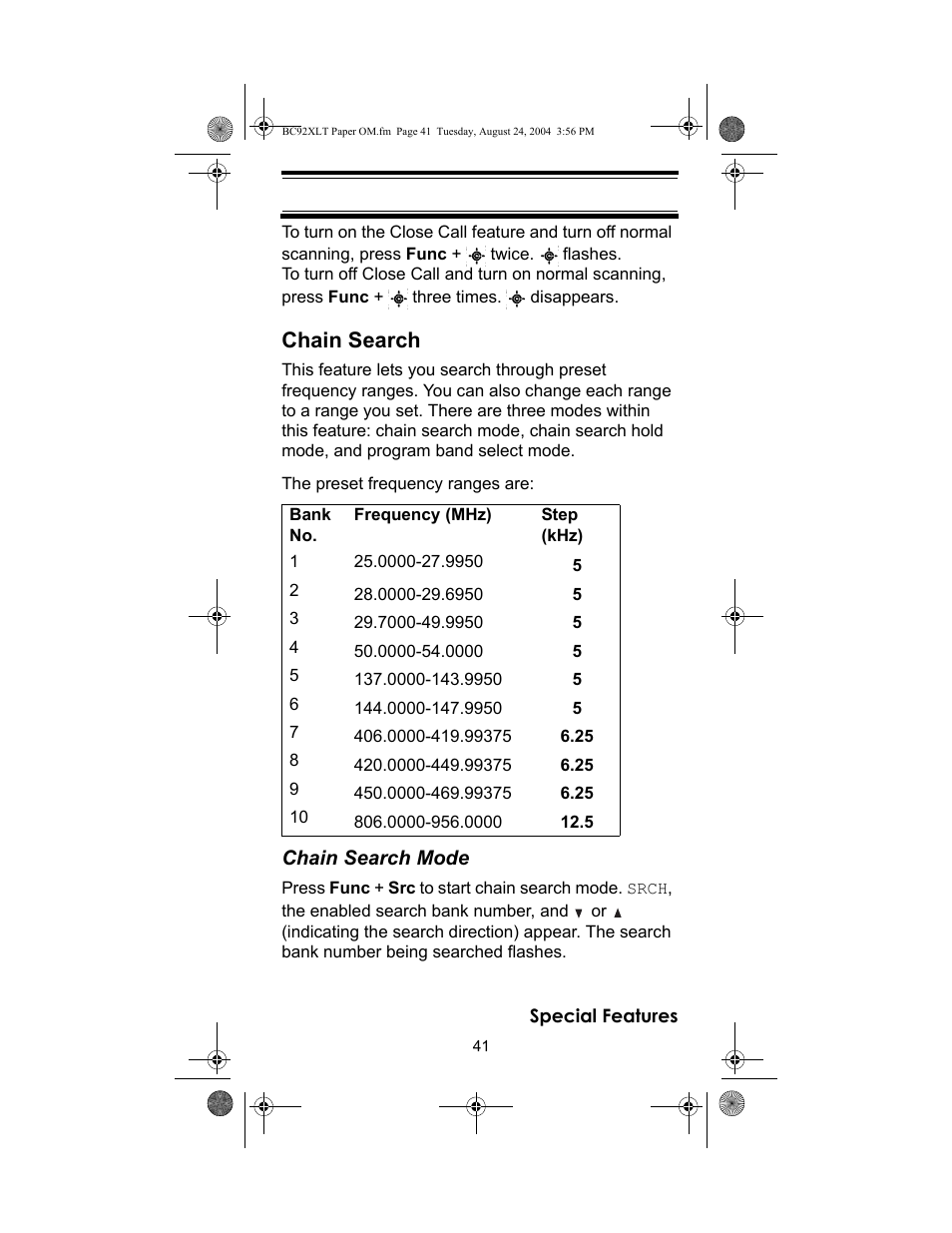 Chain search | Racing Electronics BC92XLT User Manual | Page 41 / 62