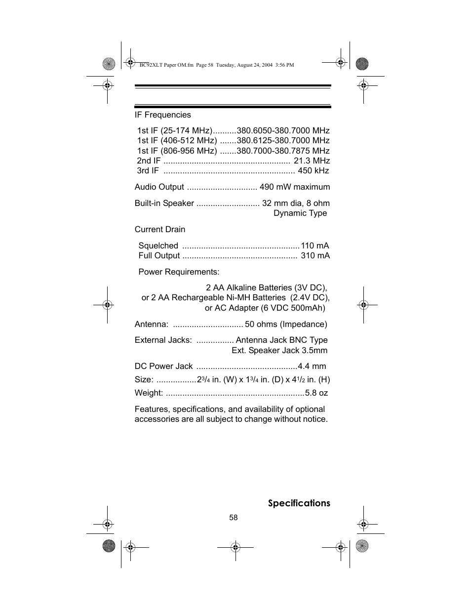 Racing Electronics BC92XLT User Manual | Page 58 / 62