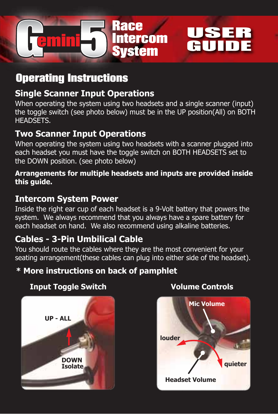 Racing Electronics Gemini 5 User Manual | 3 pages