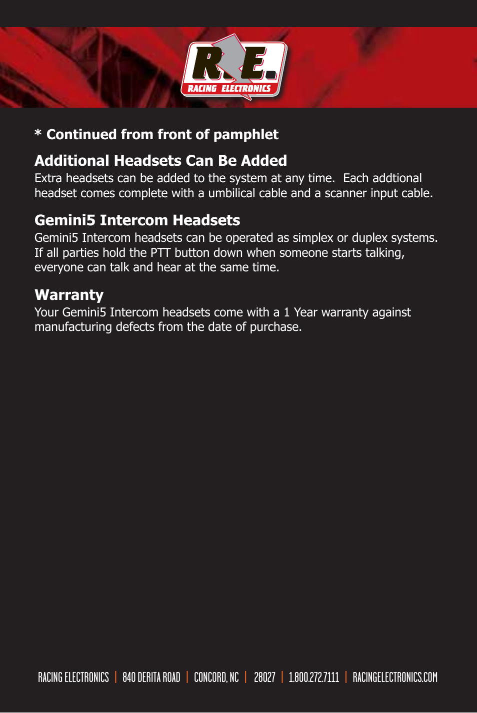 Racing Electronics Gemini 5 User Manual | Page 3 / 3