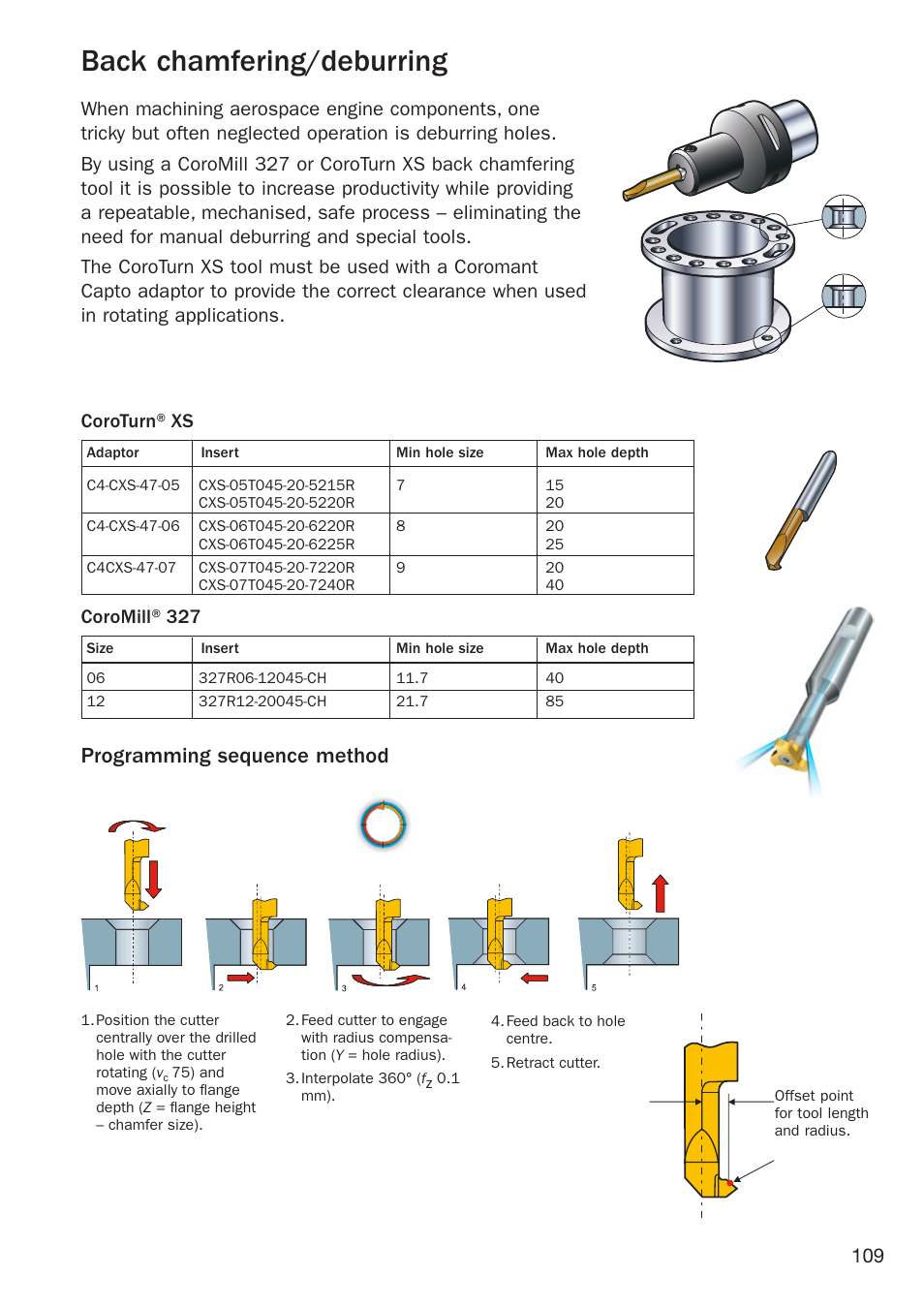 Back chamfering/deburring, Programming sequence method | Sandvik Coromant Heat resistant super alloys User Manual | Page 111 / 132