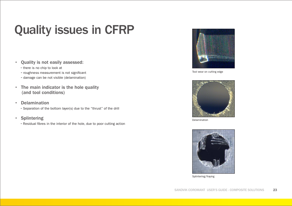 Quality issues in cfrp | Sandvik Coromant Machining carbon fibre materials User Manual | Page 23 / 63